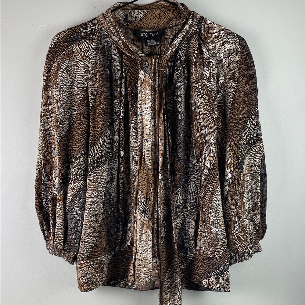 Etcetera Multicolor Patterned Silk Blouse Size 4 - image 1